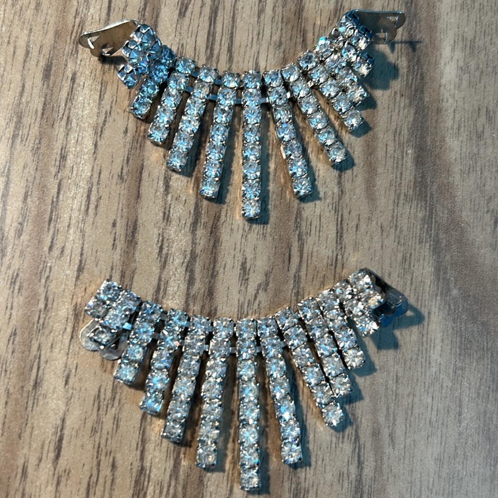 Rhinestone Shoe Clips Vintage Silvertone Aeroro Borealis EUC